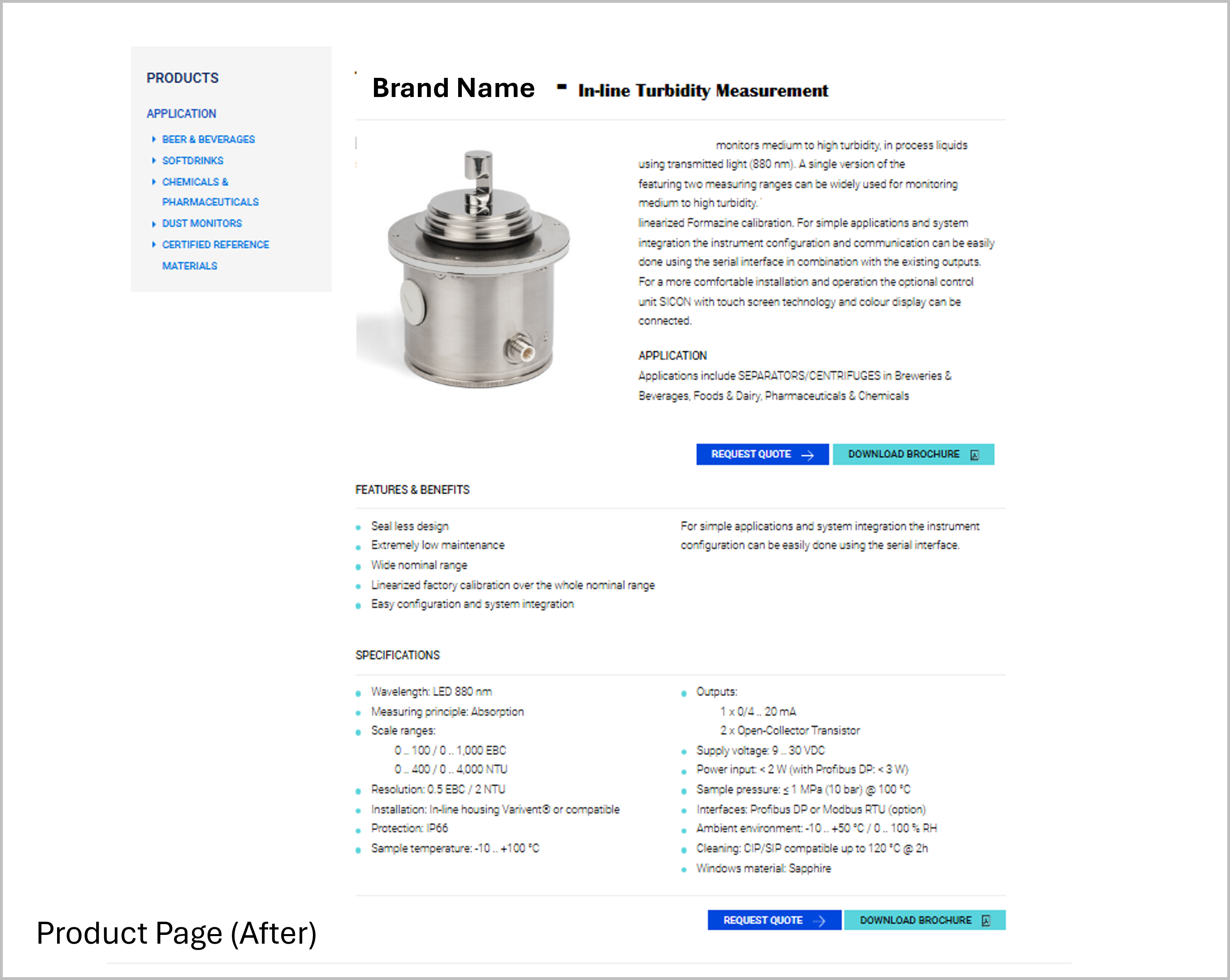 Product page after